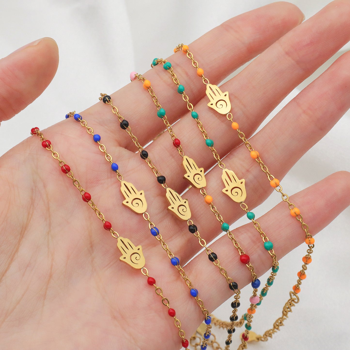 Multi Options Women Gold Plated Stainless Steel Hand Star Heart Elephant Butterfly Eye Charm Enamel Evil Eyes Bracelet Jewelry