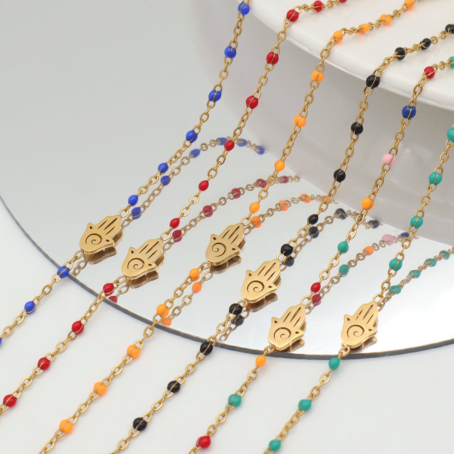 Multi Options Women Gold Plated Stainless Steel Hand Star Heart Elephant Butterfly Eye Charm Enamel Evil Eyes Bracelet Jewelry
