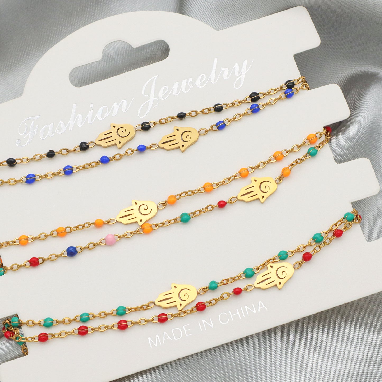 Multi Options Women Gold Plated Stainless Steel Hand Star Heart Elephant Butterfly Eye Charm Enamel Evil Eyes Bracelet Jewelry