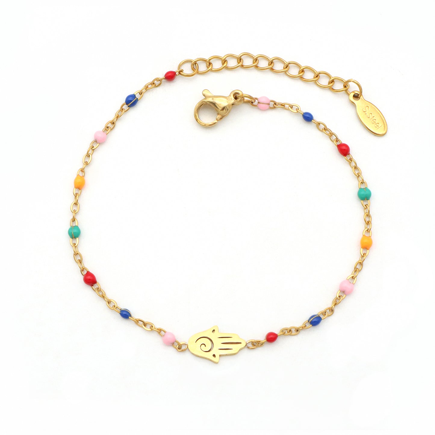 Multi Options Women Gold Plated Stainless Steel Hand Star Heart Elephant Butterfly Eye Charm Enamel Evil Eyes Bracelet Jewelry
