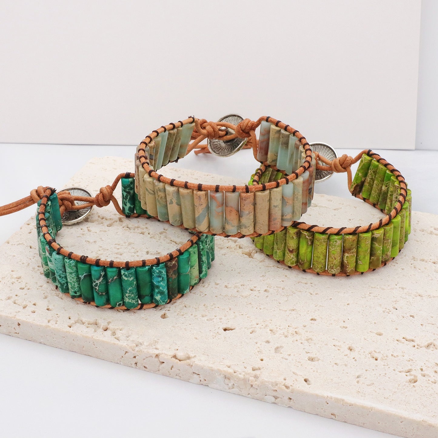 New Design Fashion Women Bohemia Handmade Tube Natural Stone Beads Braided RopeJewelry Ajustable Custom Natural Stone Bracelet