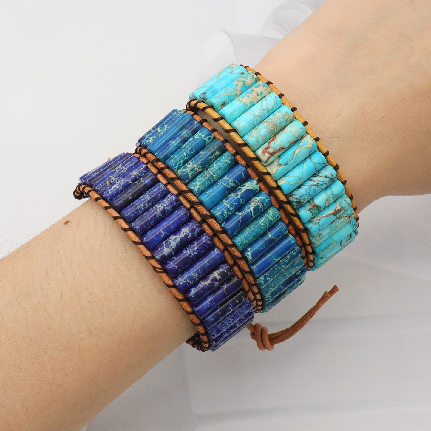 New Design Fashion Women Bohemia Handmade Tube Natural Stone Beads Braided RopeJewelry Ajustable Custom Natural Stone Bracelet
