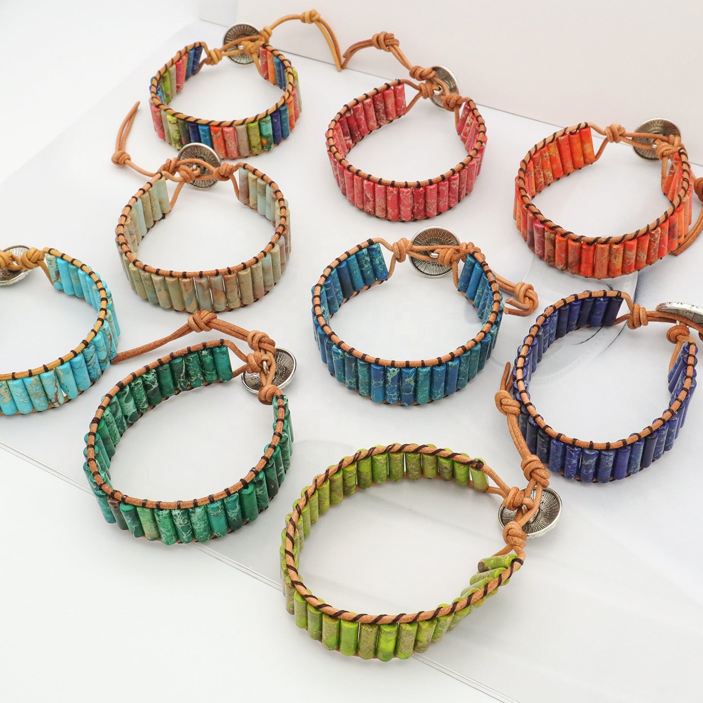 New Design Fashion Women Bohemia Handmade Tube Natural Stone Beads Braided RopeJewelry Ajustable Custom Natural Stone Bracelet