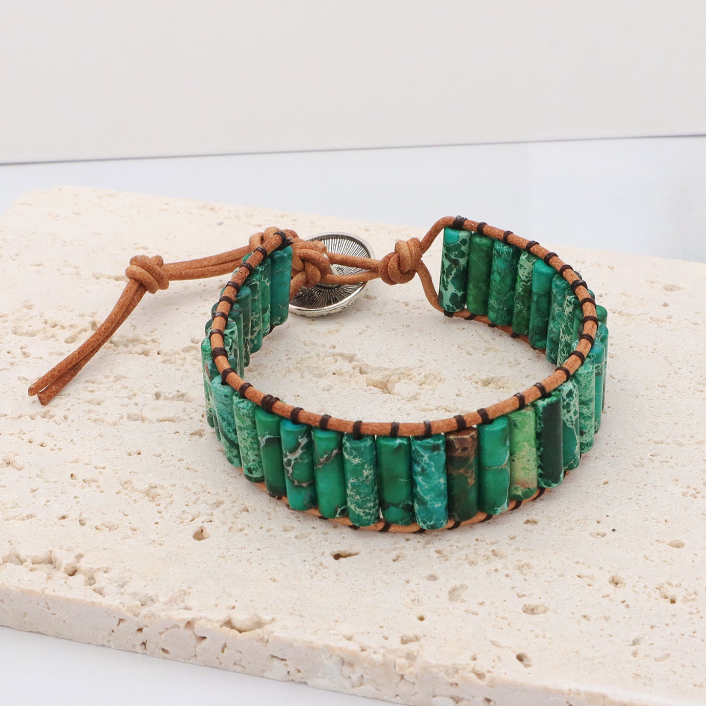 New Design Fashion Women Bohemia Handmade Tube Natural Stone Beads Braided RopeJewelry Ajustable Custom Natural Stone Bracelet