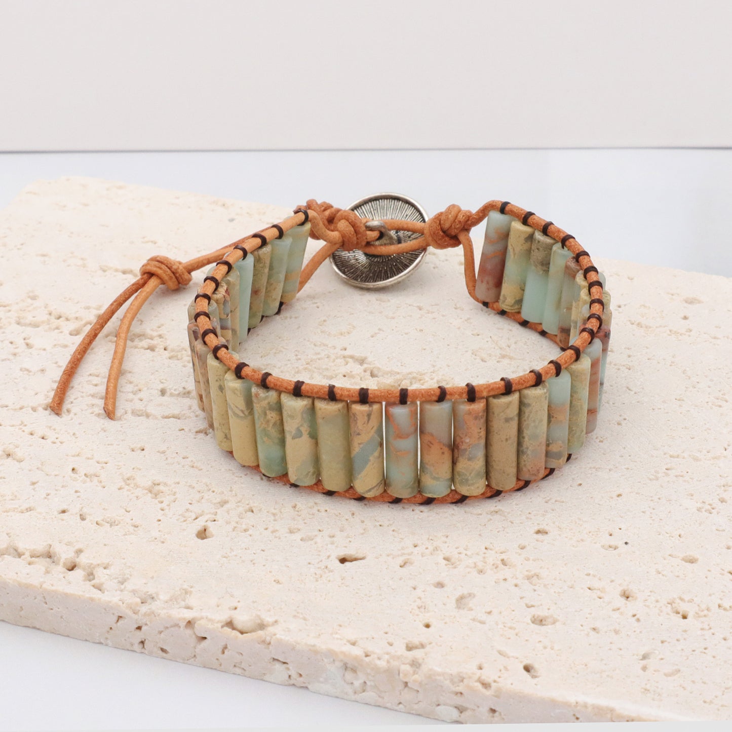 New Design Fashion Women Bohemia Handmade Tube Natural Stone Beads Braided RopeJewelry Ajustable Custom Natural Stone Bracelet