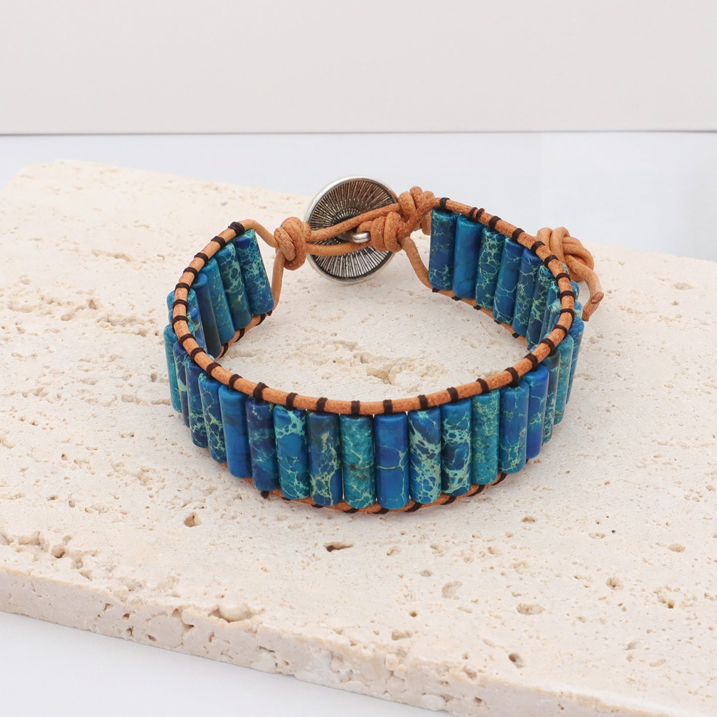 New Design Fashion Women Bohemia Handmade Tube Natural Stone Beads Braided RopeJewelry Ajustable Custom Natural Stone Bracelet
