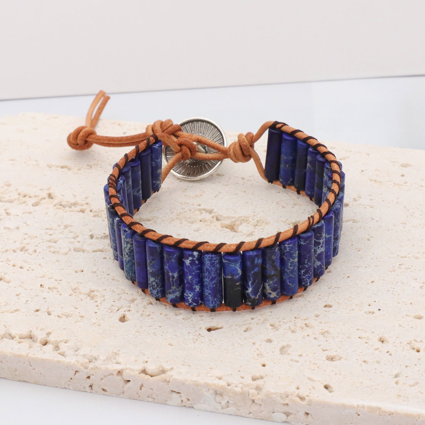 New Design Fashion Women Bohemia Handmade Tube Natural Stone Beads Braided RopeJewelry Ajustable Custom Natural Stone Bracelet
