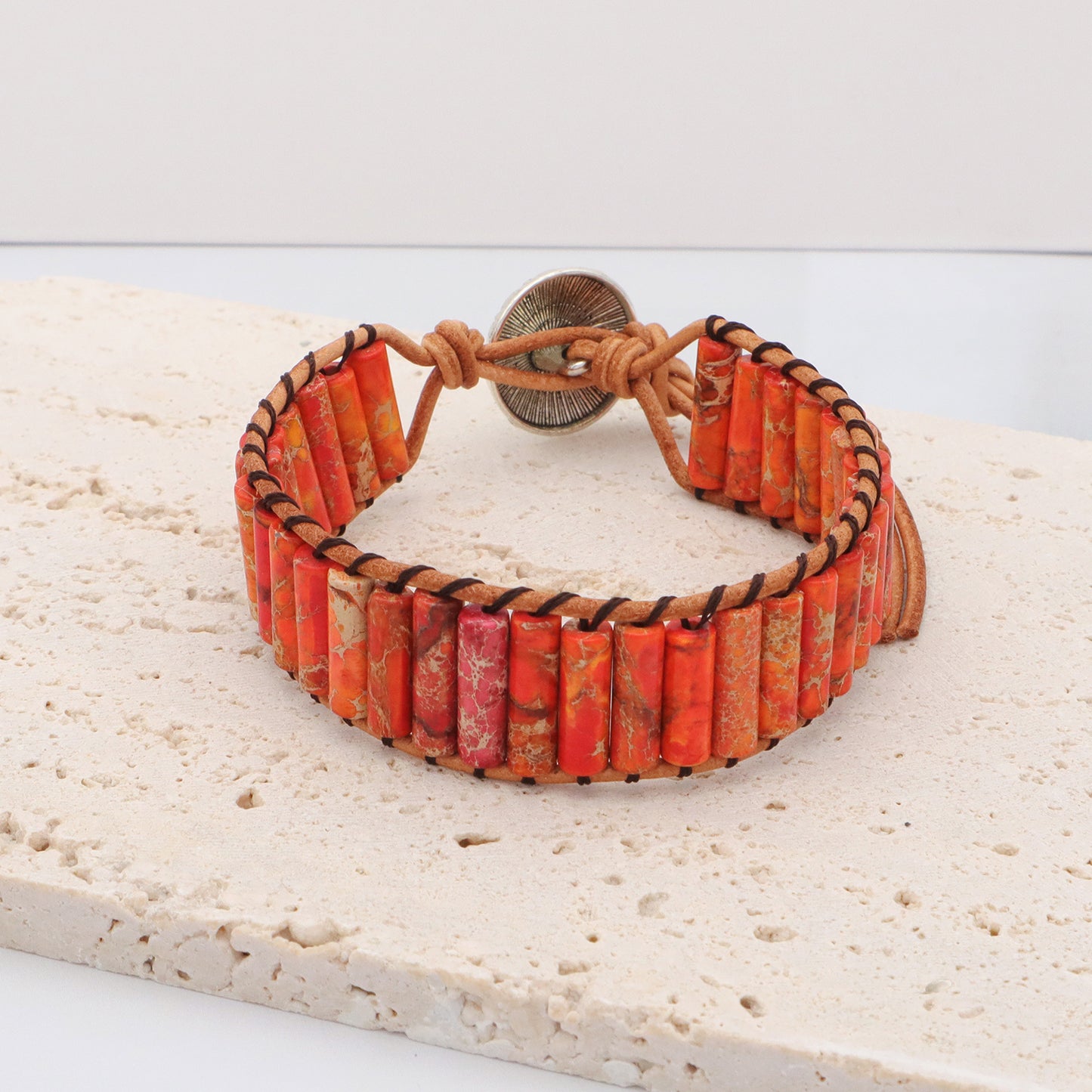 New Design Fashion Women Bohemia Handmade Tube Natural Stone Beads Braided RopeJewelry Ajustable Custom Natural Stone Bracelet
