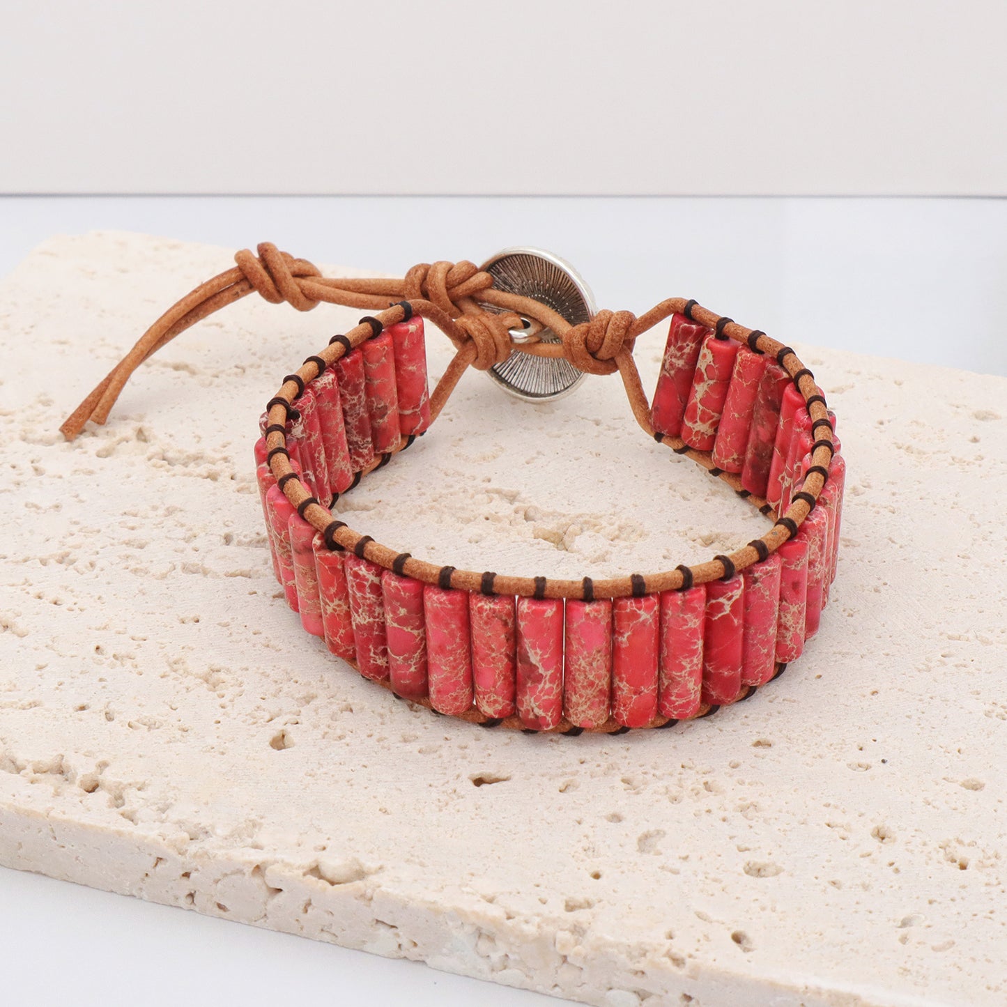 New Design Fashion Women Bohemia Handmade Tube Natural Stone Beads Braided RopeJewelry Ajustable Custom Natural Stone Bracelet