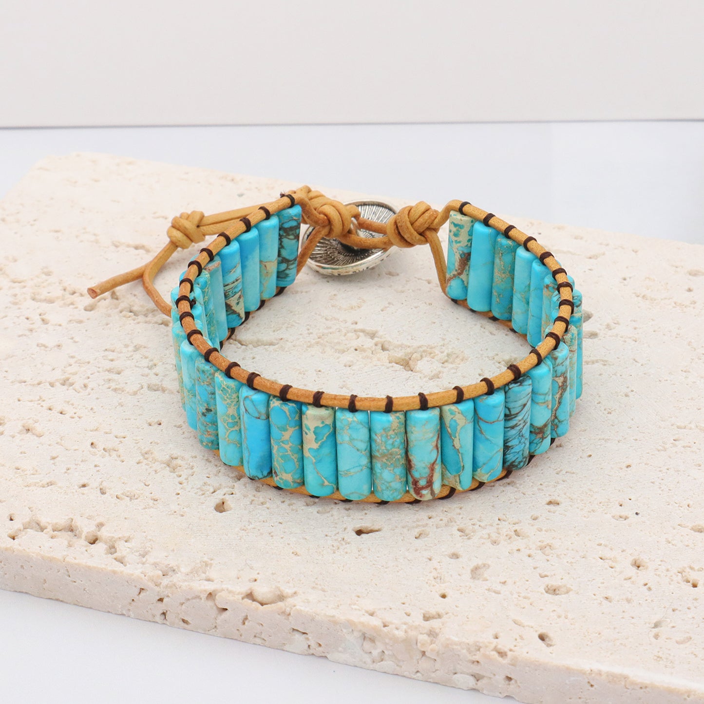New Design Fashion Women Bohemia Handmade Tube Natural Stone Beads Braided RopeJewelry Ajustable Custom Natural Stone Bracelet