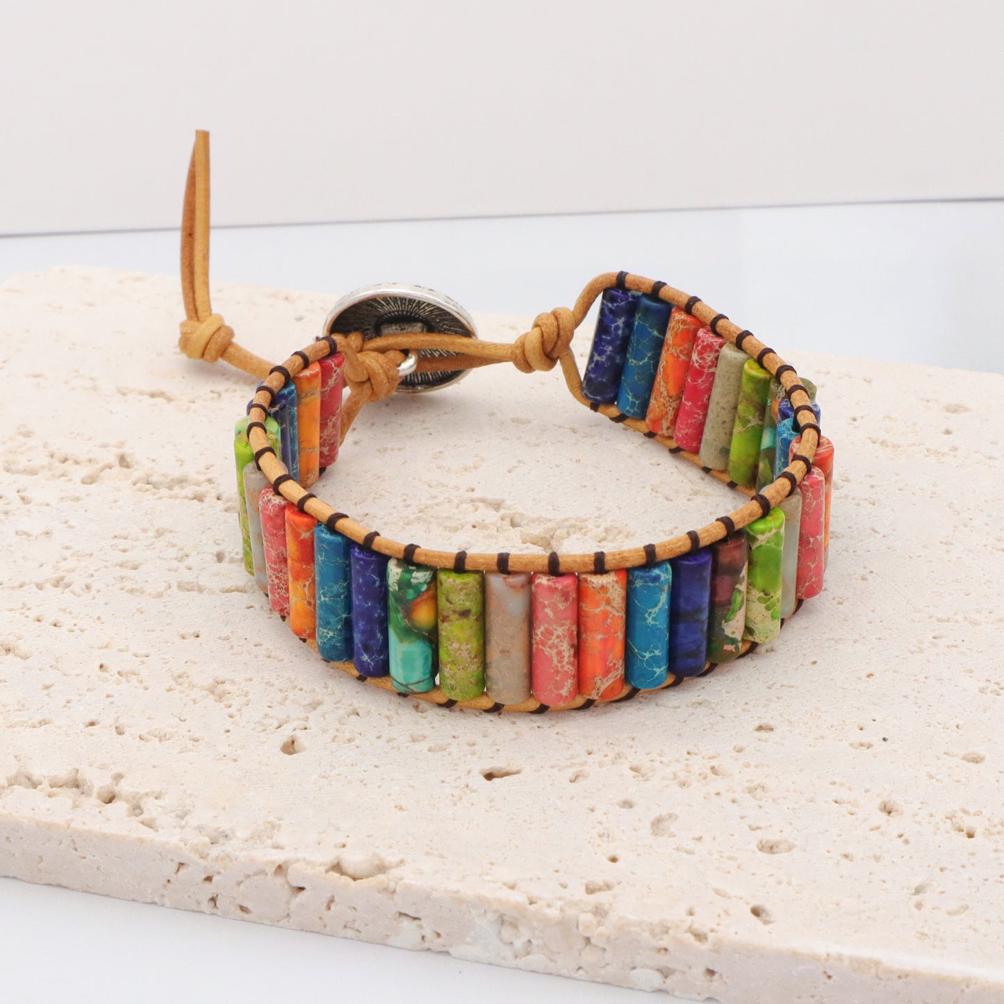 New Design Fashion Women Bohemia Handmade Tube Natural Stone Beads Braided RopeJewelry Ajustable Custom Natural Stone Bracelet