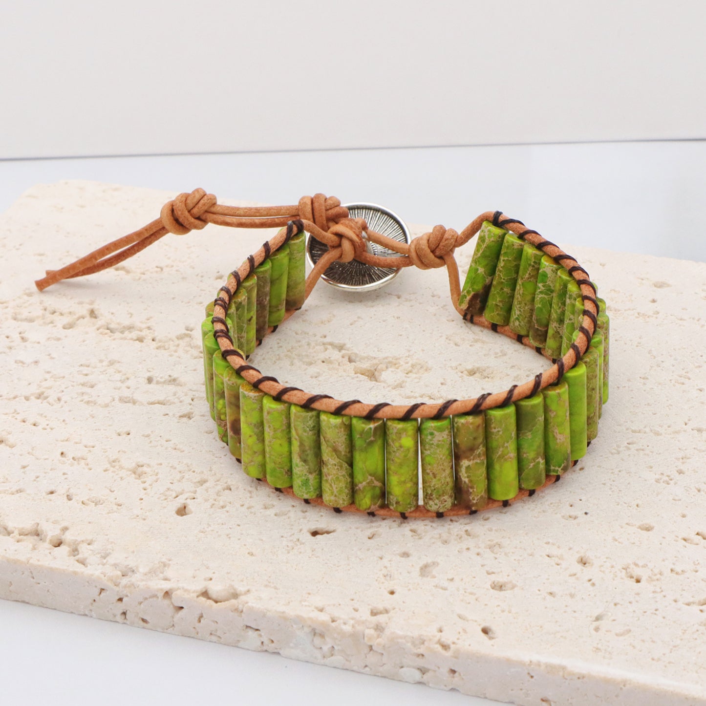 New Design Fashion Women Bohemia Handmade Tube Natural Stone Beads Braided RopeJewelry Ajustable Custom Natural Stone Bracelet