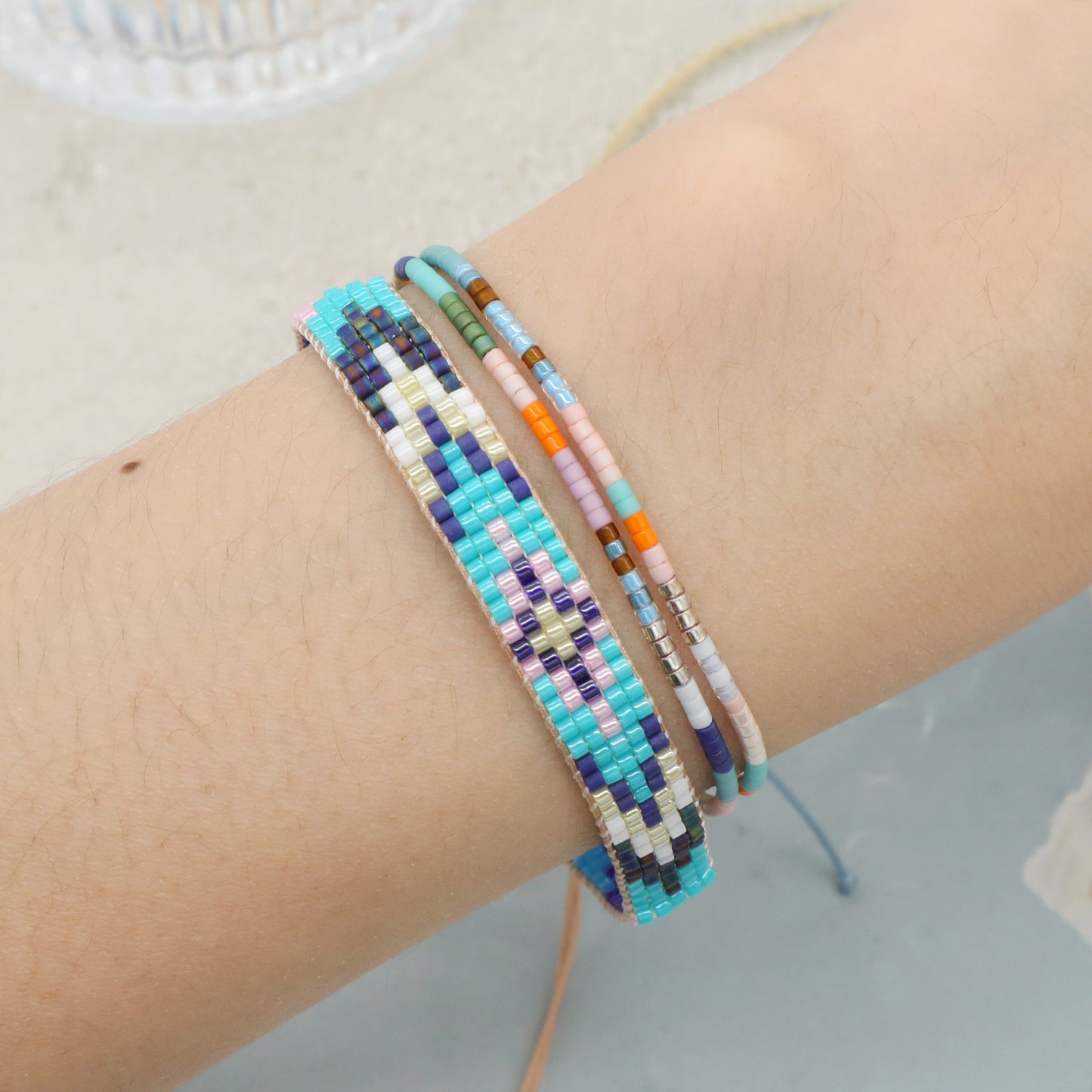 Handmade Custom Pink Blue Purple Miyuki Seed Beads bracelet bangle adjustable Colorful Woven Miyuki Bracelet jewelry for Women