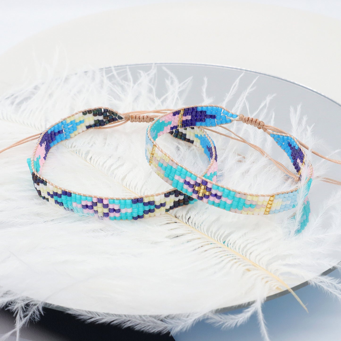 Handmade Custom Pink Blue Purple Miyuki Seed Beads bracelet bangle adjustable Colorful Woven Miyuki Bracelet jewelry for Women