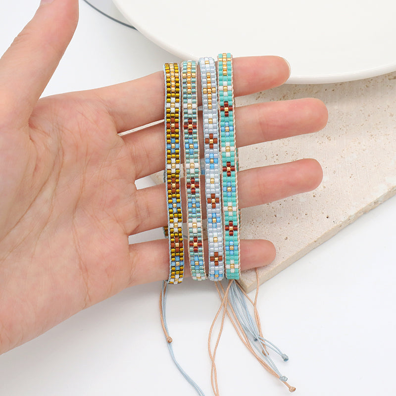 Handmade Custom Jewelry Boho adjustable Colorful Woven Cross Flower Japanese Beads Miyuki bangle bracelet for Women
