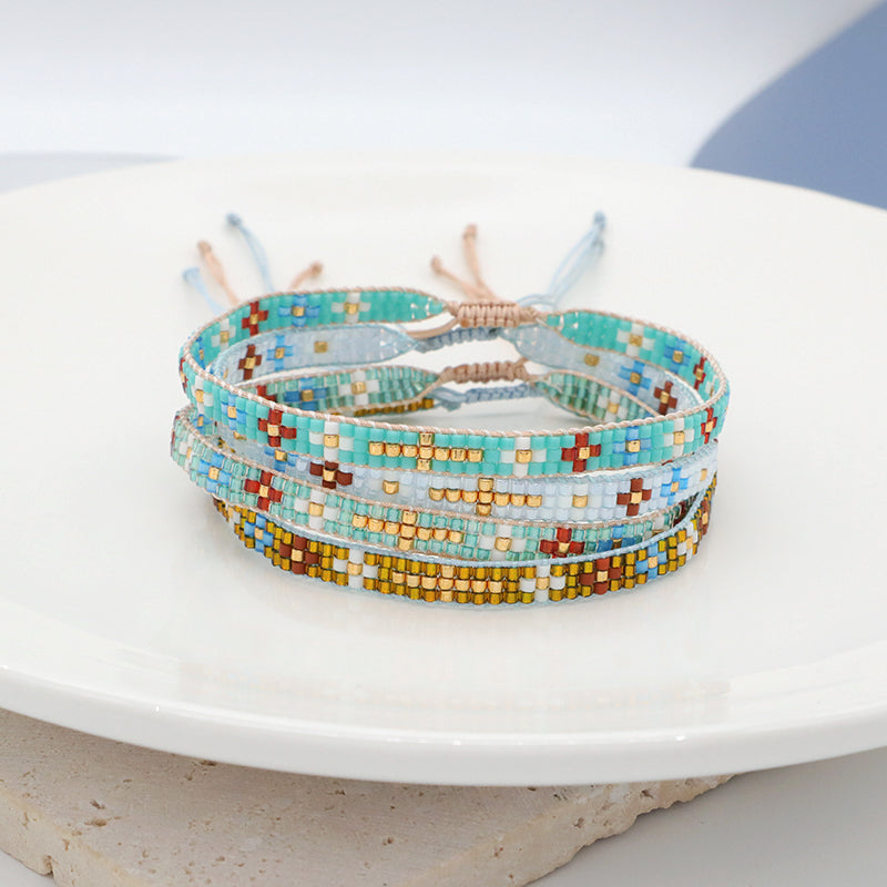 Handmade Custom Jewelry Boho adjustable Colorful Woven Cross Flower Japanese Beads Miyuki bangle bracelet for Women