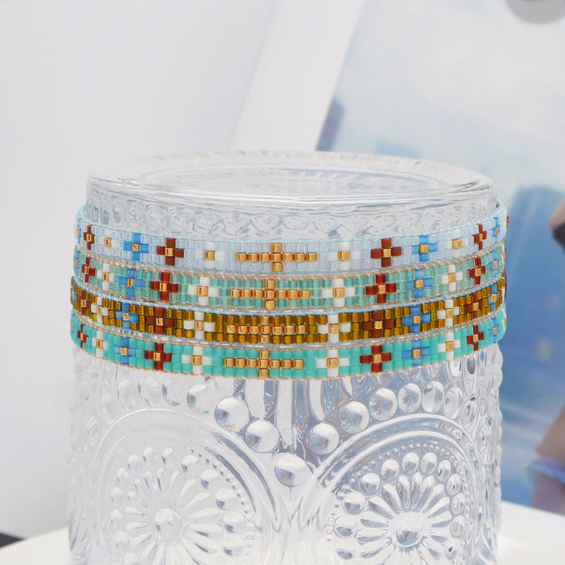 Handmade Custom Jewelry Boho adjustable Colorful Woven Cross Flower Japanese Beads Miyuki bangle bracelet for Women