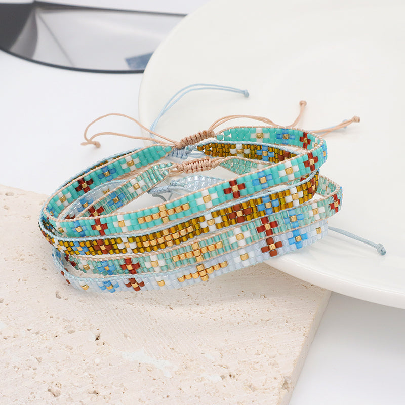 Handmade Custom Jewelry Boho adjustable Colorful Woven Cross Flower Japanese Beads Miyuki bangle bracelet for Women