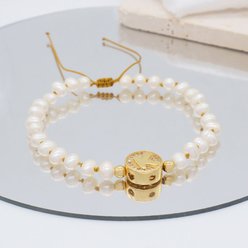 Fashionable Wholesale custom Gold Plated Initial charm bracelet jewelry Handmade ajustable fresh water pearl bracelet For women