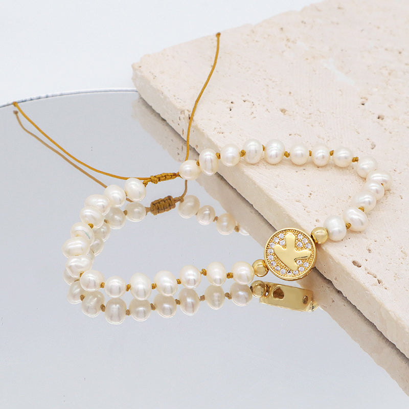 Fashionable Wholesale custom Gold Plated Initial charm bracelet jewelry Handmade ajustable fresh water pearl bracelet For women