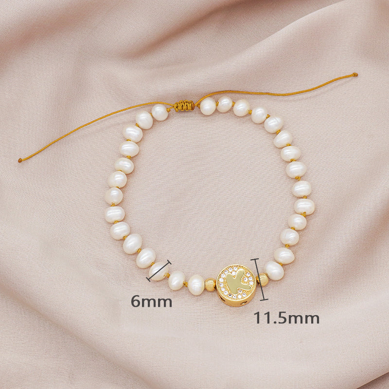 Fashionable Wholesale custom Gold Plated Initial charm bracelet jewelry Handmade ajustable fresh water pearl bracelet For women