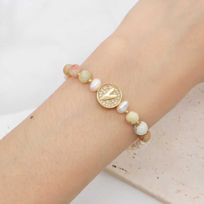 New Arrival Custom Gold plated beaded Nature Stone bracelets jewelry Ajustable Handmade fresh water pearl bracelet For women