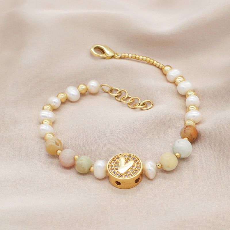 New Arrival Custom Gold plated beaded Nature Stone bracelets jewelry Ajustable Handmade fresh water pearl bracelet For women