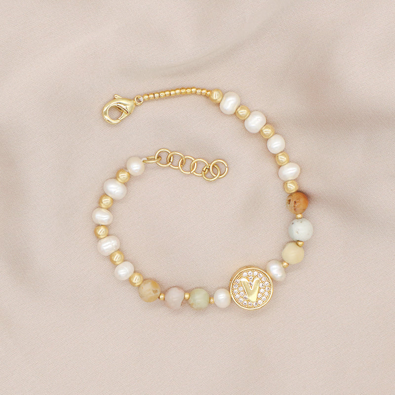 New Arrival Custom Gold plated beaded Nature Stone bracelets jewelry Ajustable Handmade fresh water pearl bracelet For women