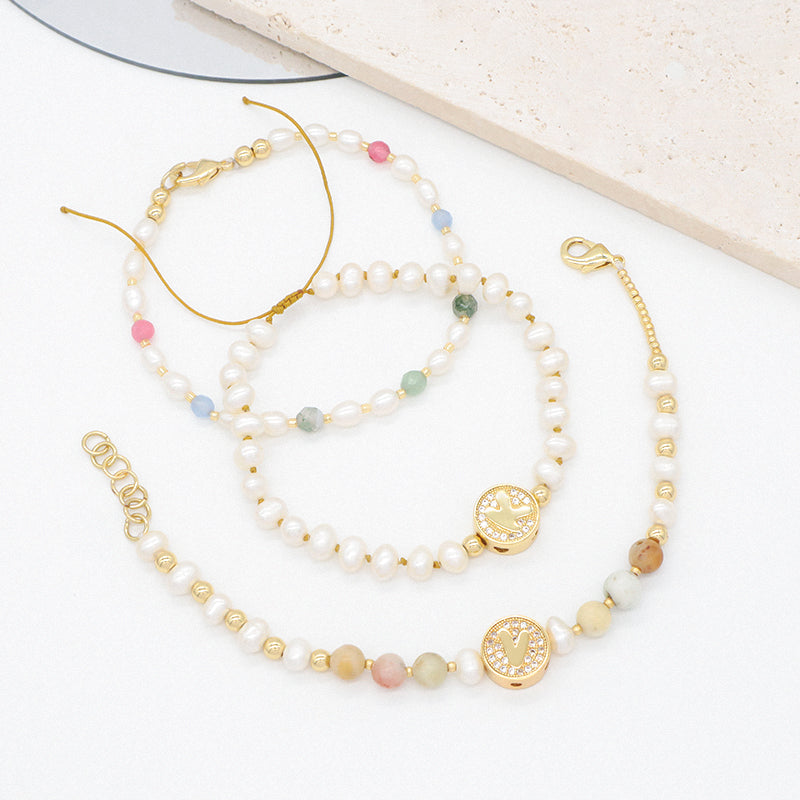 New Arrival Custom Gold plated beaded Nature Stone bracelets jewelry Ajustable Handmade fresh water pearl bracelet For women
