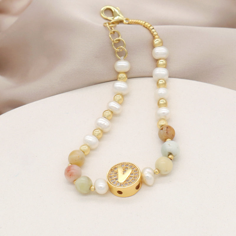 New Arrival Custom Gold plated beaded Nature Stone bracelets jewelry Ajustable Handmade fresh water pearl bracelet For women