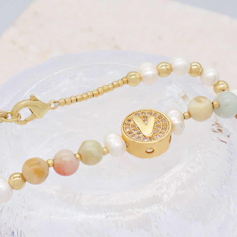 New Arrival Custom Gold plated beaded Nature Stone bracelets jewelry Ajustable Handmade fresh water pearl bracelet For women