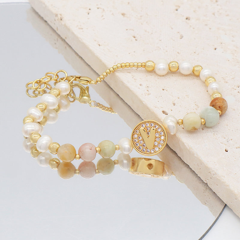 New Arrival Custom Gold plated beaded Nature Stone bracelets jewelry Ajustable Handmade fresh water pearl bracelet For women
