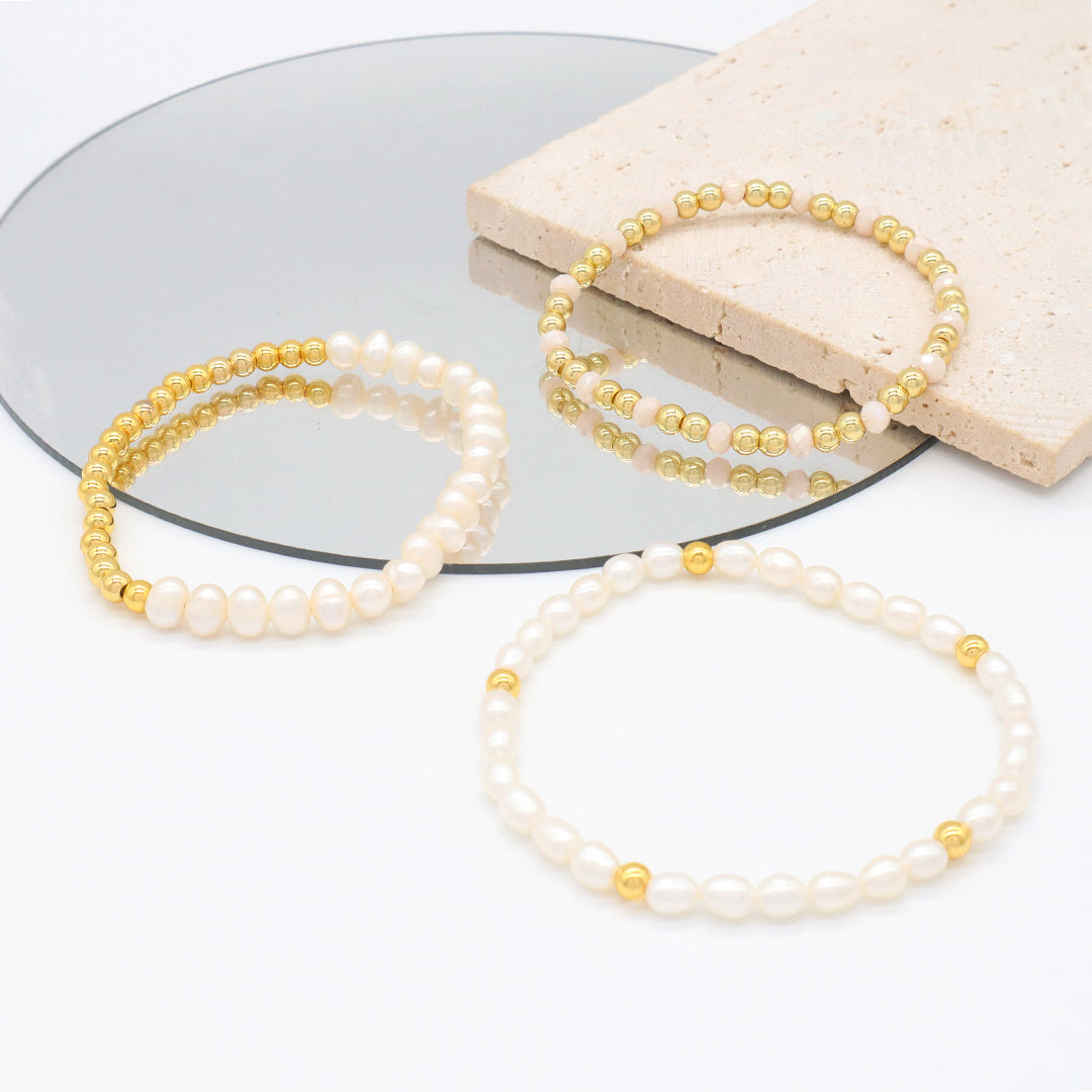 Handmade Ladies Jewelry Custom Glass Crystal Gold Plated beaded Bracelets freshwater natural pearl bracelet