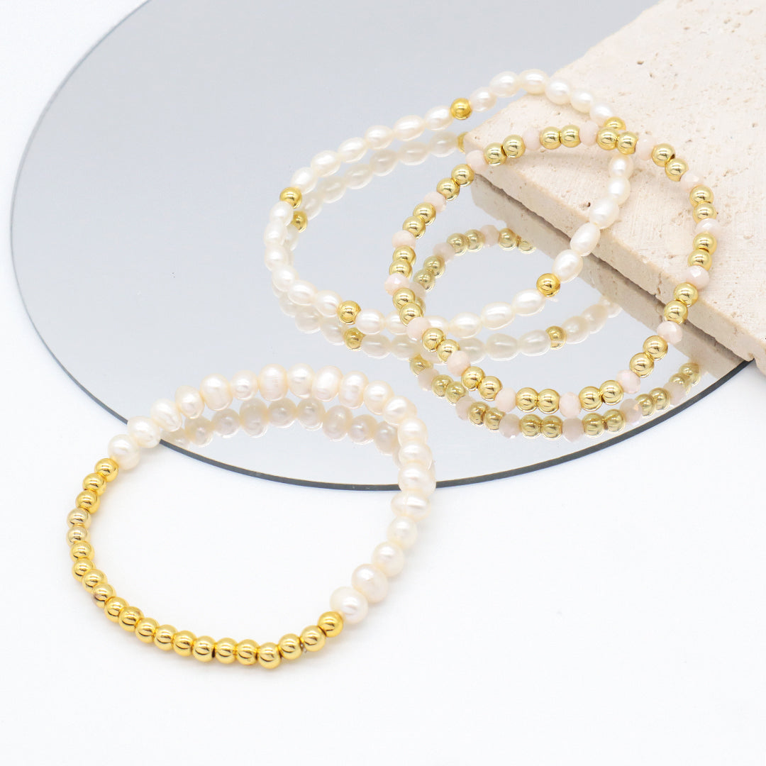 Handmade Ladies Jewelry Custom Glass Crystal Gold Plated beaded Bracelets freshwater natural pearl bracelet
