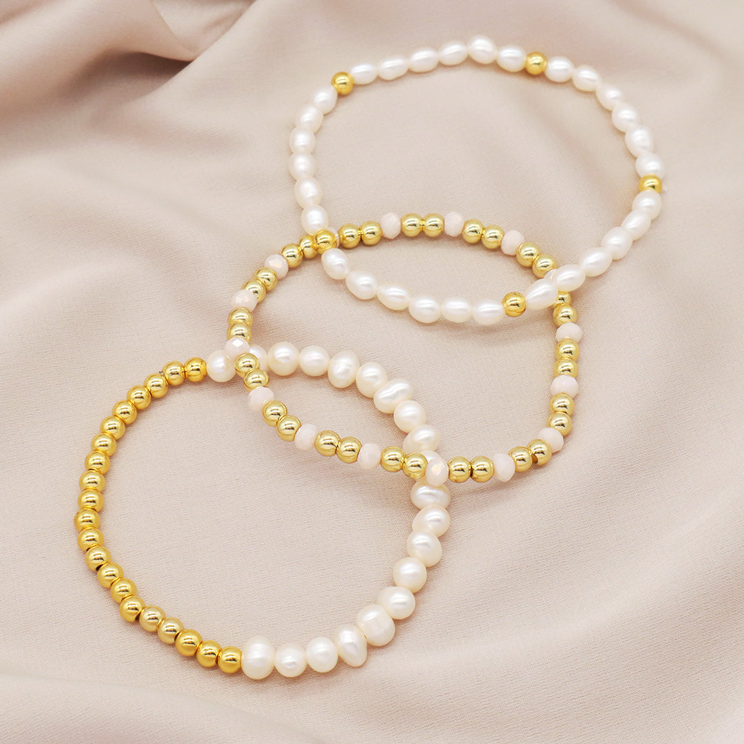 Handmade Ladies Jewelry Custom Glass Crystal Gold Plated beaded Bracelets freshwater natural pearl bracelet