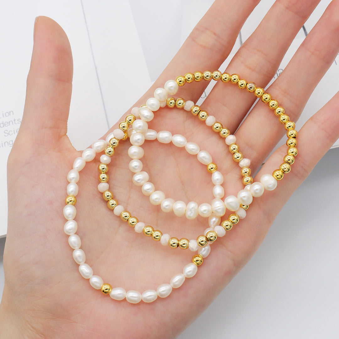 Handmade Ladies Jewelry Custom Glass Crystal Gold Plated beaded Bracelets freshwater natural pearl bracelet