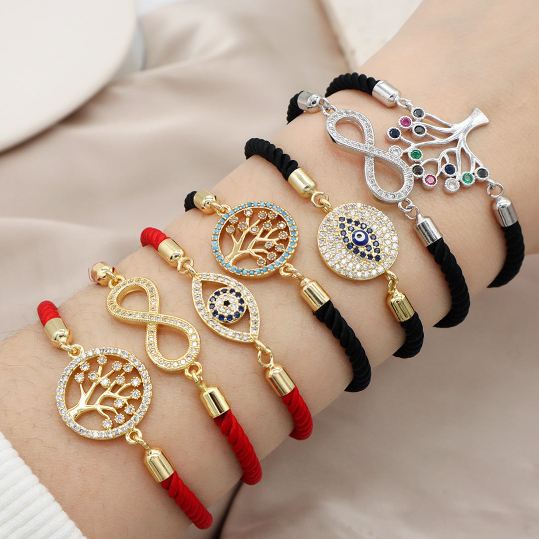 Wholesale Fashion Women Jewelry Factory Custom CZ Ajustable Gold Plated family Tree Turkish Evil eyes Charm bracelet
