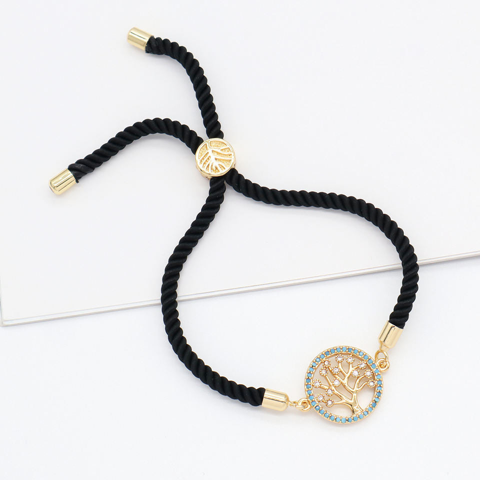 Wholesale Fashion Women Jewelry Factory Custom CZ Ajustable Gold Plated family Tree Turkish Evil eyes Charm bracelet