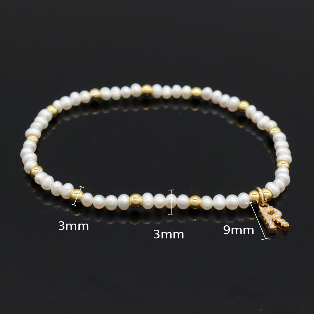 Factory custom Handmade OEM Jewelry Gold Plated 925 sterling silver beads initial Letter charm fresh water pearl Beaded bracelet