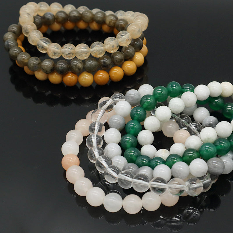 Custom OEM Handmade 8mm Clear Quartz Pink Aventurine Eagle Eye Agate Labradorite Gemstone Elastic Natural Stone Beads Bracelet