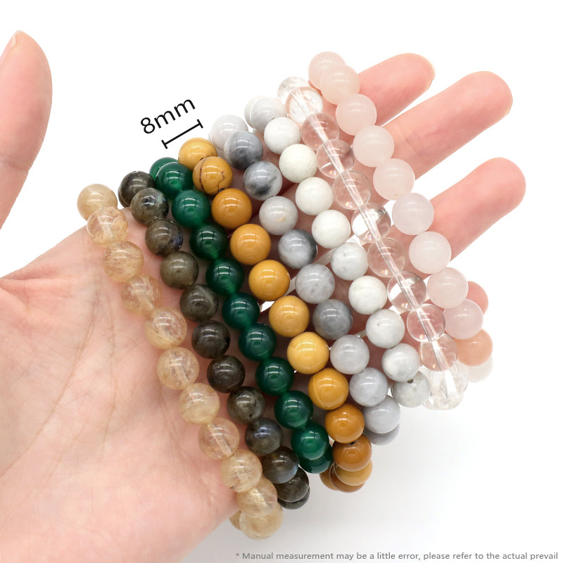 Custom OEM Handmade 8mm Clear Quartz Pink Aventurine Eagle Eye Agate Labradorite Gemstone Elastic Natural Stone Beads Bracelet