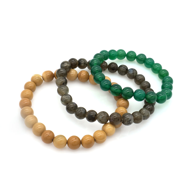 Custom OEM Handmade 8mm Clear Quartz Pink Aventurine Eagle Eye Agate Labradorite Gemstone Elastic Natural Stone Beads Bracelet
