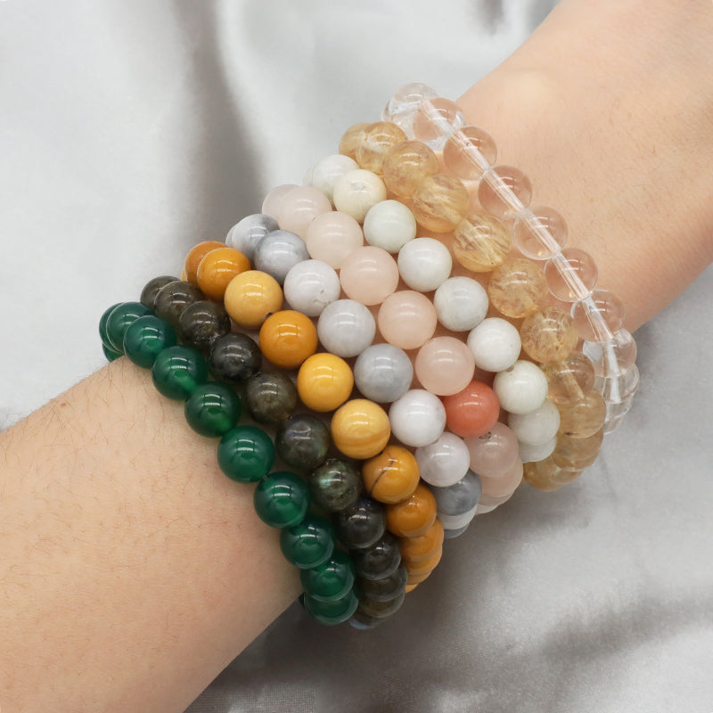 Custom OEM Handmade 8mm Clear Quartz Pink Aventurine Eagle Eye Agate Labradorite Gemstone Elastic Natural Stone Beads Bracelet
