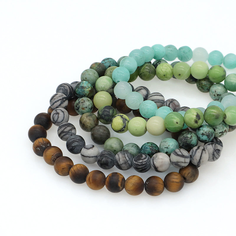 OEM Handmade Custom 8mm Elastic Natural Stone Beads Amazonite Australia Jade Africa Turquoise Network Yellow Tiger Eye Bracelet