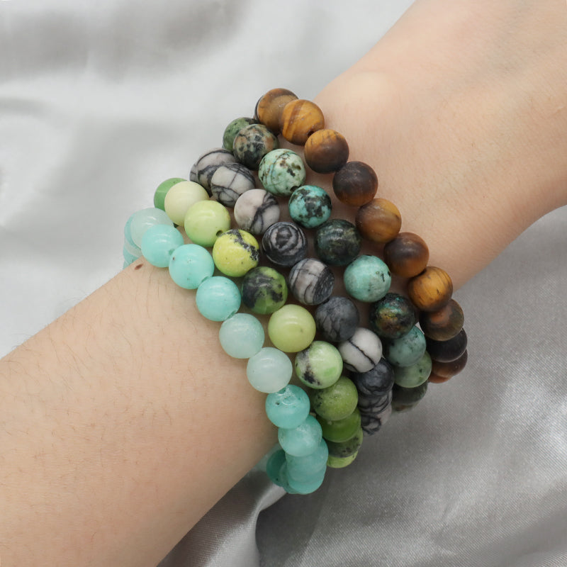 OEM Handmade Custom 8mm Elastic Natural Stone Beads Amazonite Australia Jade Africa Turquoise Network Yellow Tiger Eye Bracelet