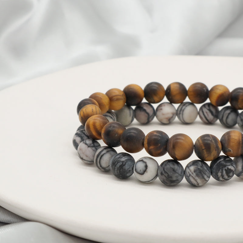 OEM Handmade Custom 8mm Elastic Natural Stone Beads Amazonite Australia Jade Africa Turquoise Network Yellow Tiger Eye Bracelet