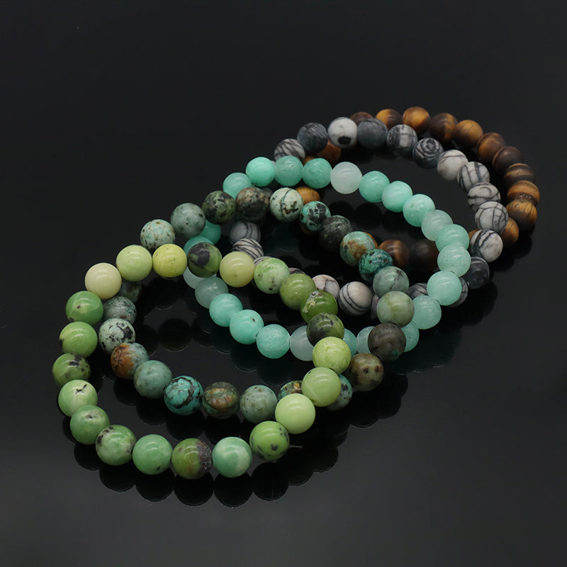 OEM Handmade Custom 8mm Elastic Natural Stone Beads Amazonite Australia Jade Africa Turquoise Network Yellow Tiger Eye Bracelet