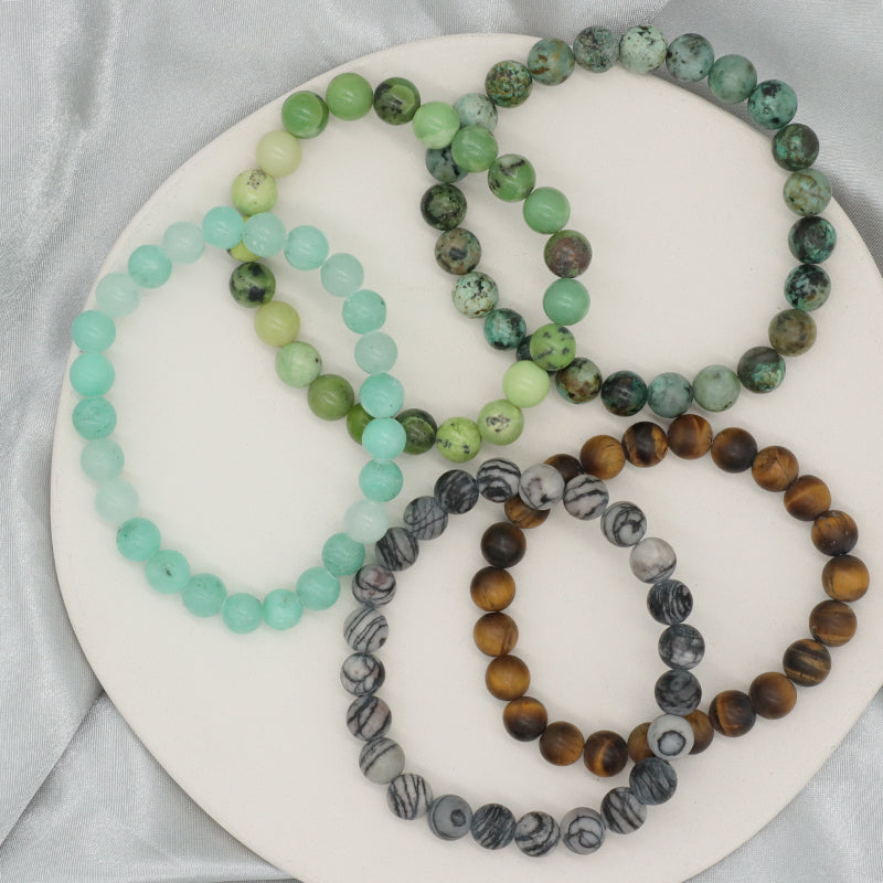 OEM Handmade Custom 8mm Elastic Natural Stone Beads Amazonite Australia Jade Africa Turquoise Network Yellow Tiger Eye Bracelet