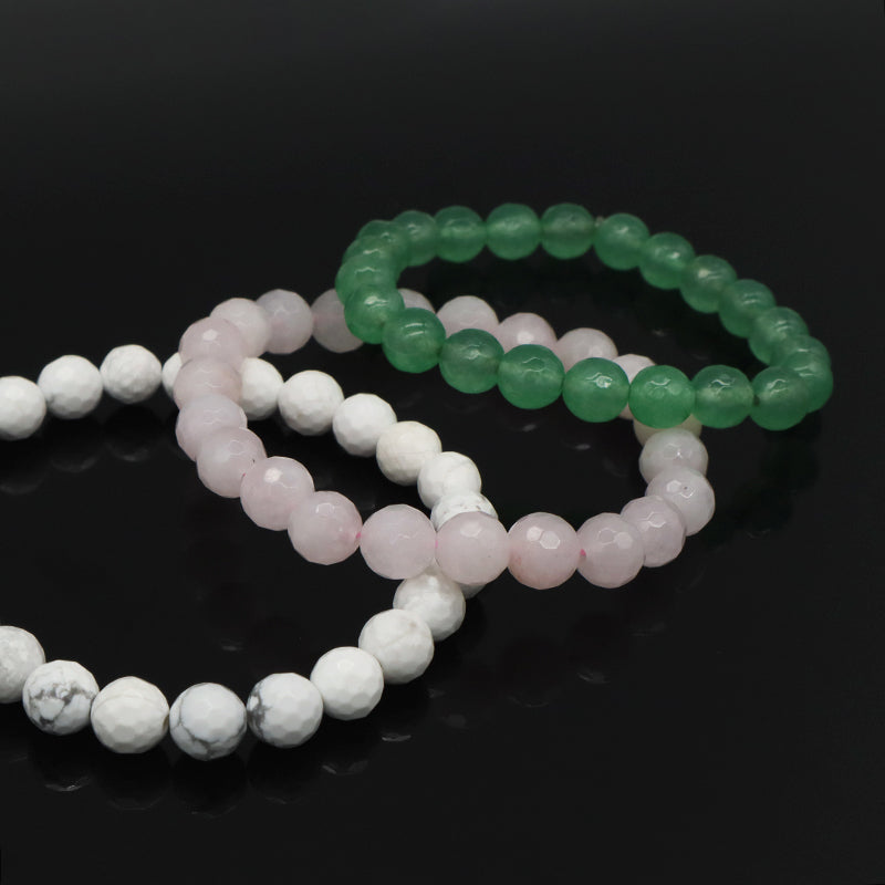 8mm Elastic Natural Stone Beads Custom Women Men Gift OEM Handmade Faceted White Howlite Green Aventurine Pink Quartz Bracelet