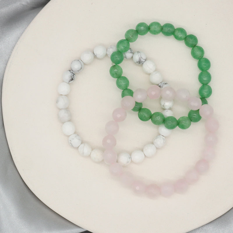 8mm Elastic Natural Stone Beads Custom Women Men Gift OEM Handmade Faceted White Howlite Green Aventurine Pink Quartz Bracelet